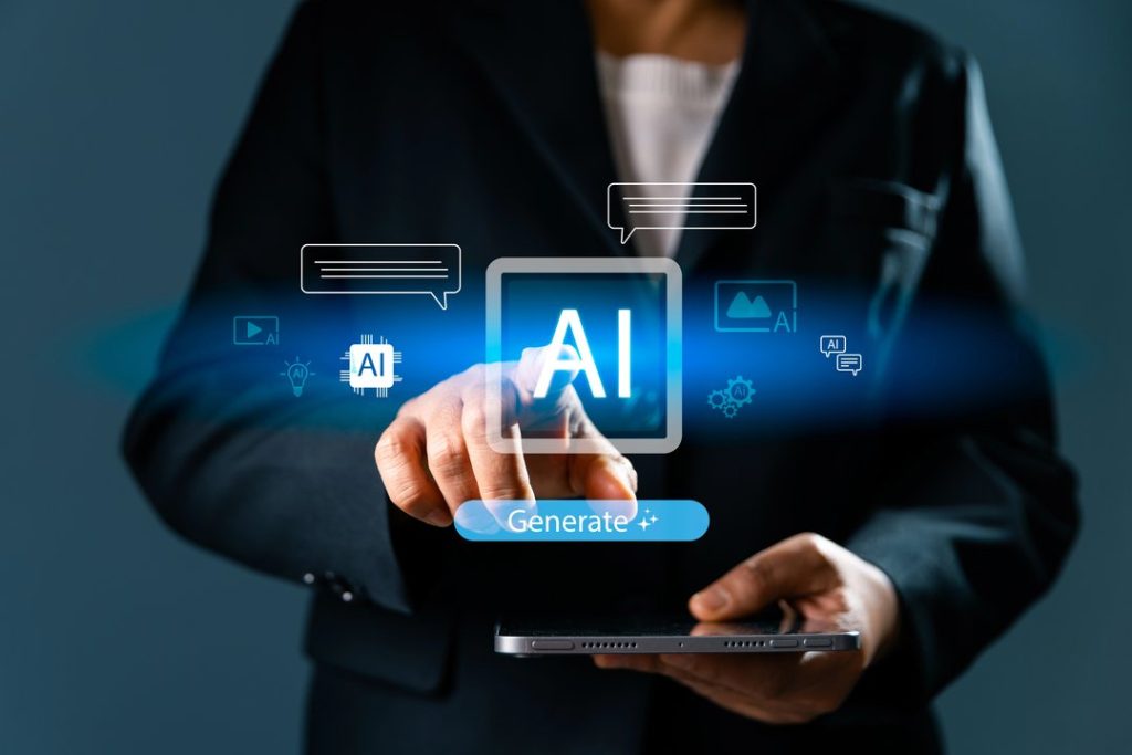 Persona interactuando con interfaz de inteligencia artificial en un dispositivo móvil.